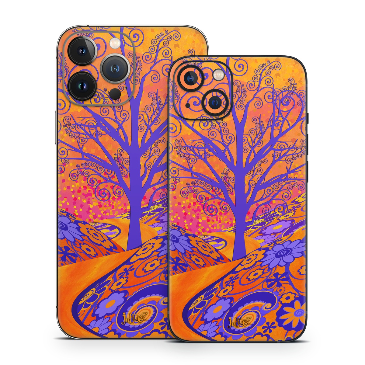 iPhone 13 Series Skin design of Blue, Orange, Art, Acrylic paint, Modern art, Pattern, Visual arts, Painting, Majorelle blue, Psychedelic art, with orange, yellow, red, purple colors