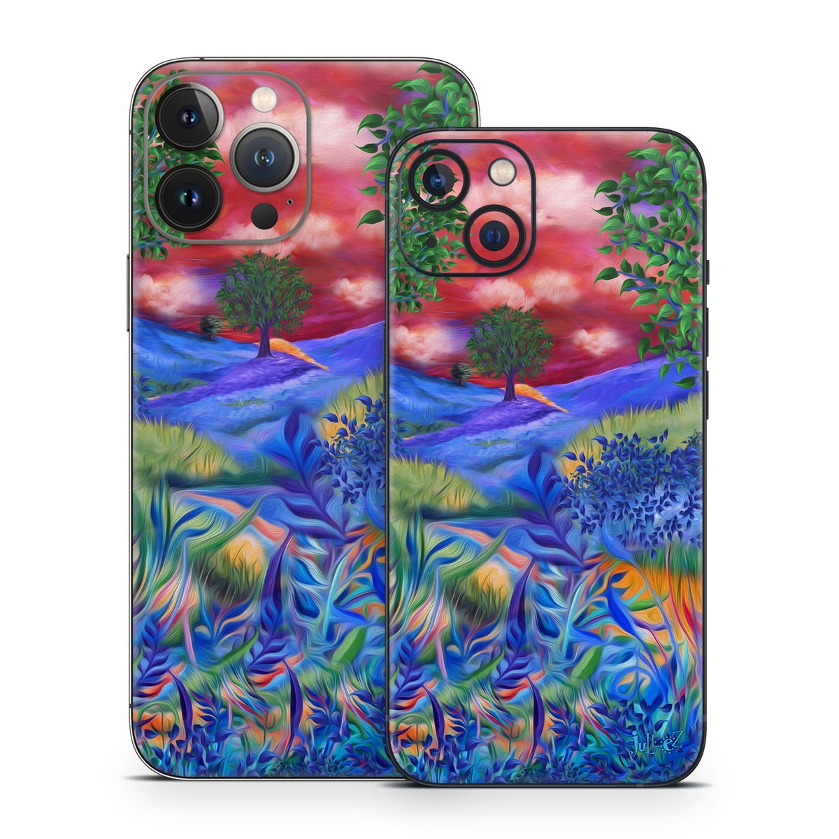 iPhone 13 Series Skin design of Art paint, Plant, Plant community, Paint, Natural landscape, People in nature, Vegetation, Grass, Art, Painting, with blue, red, green, orange, yellow, pink, white colors