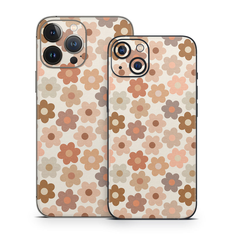 iPhone 13 Series Skin design of Brown, Orange, Textile, Material property, Pattern, Circle, Symmetry, Font, Tints and shades, Peach, with white, brown, yellow, pink colors