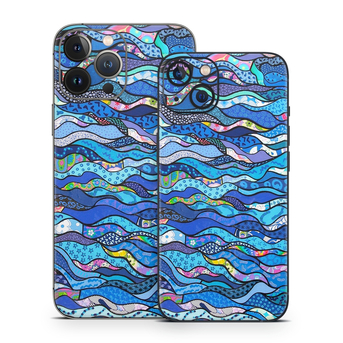 iPhone 13 Series Skin design of Blue, Pattern, Aqua, Water, Line, Design, Textile, Psychedelic art, Electric blue, with blue, black, gray, purple colors