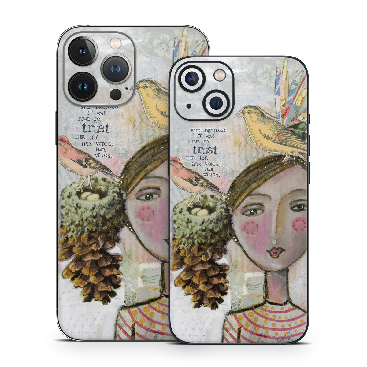 iPhone 13 Series Skin design of Watercolor paint, Illustration, Art, Painting, Child art, Fictional character, Visual arts, Fashion illustration, Feather, Drawing, with gray, brown, pink, yellow, red, green, blue colors