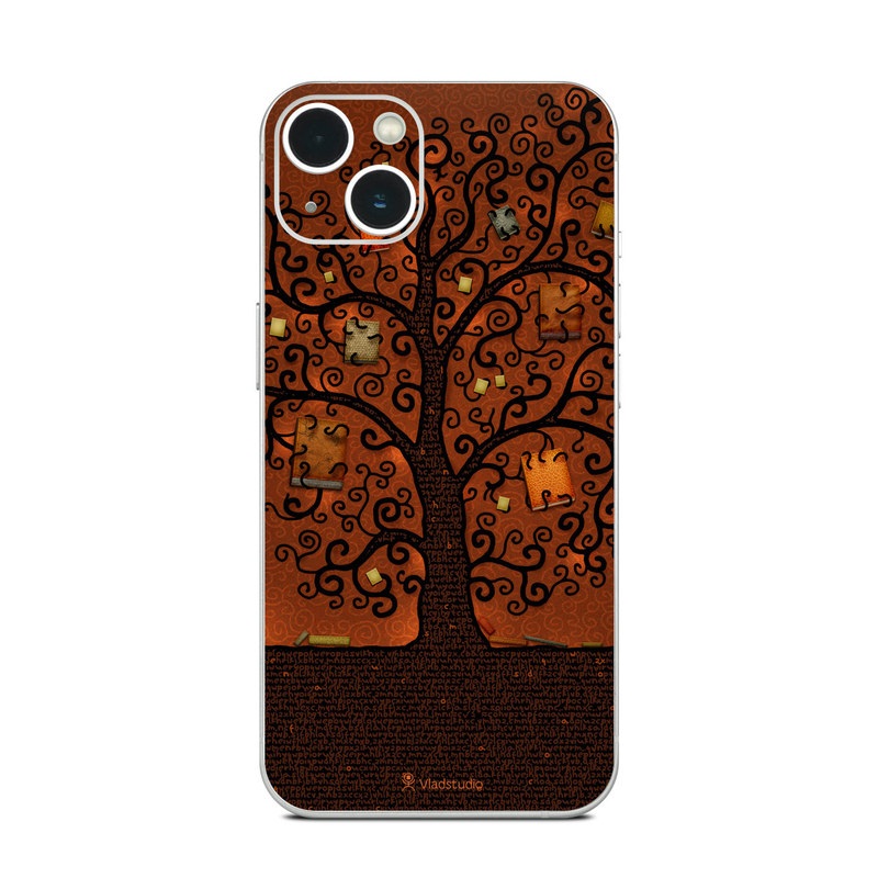 iPhone 13 Series Skin design of Tree, Brown, Leaf, Plant, Woody plant, Branch, Visual arts, Font, Pattern, Art, with black colors