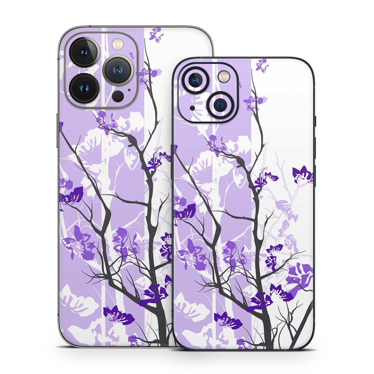 iPhone 13 Series Skin design of Branch, Purple, Violet, Lilac, Lavender, Plant, Twig, Flower, Tree, Wildflower, with white, purple, gray, pink, black colors