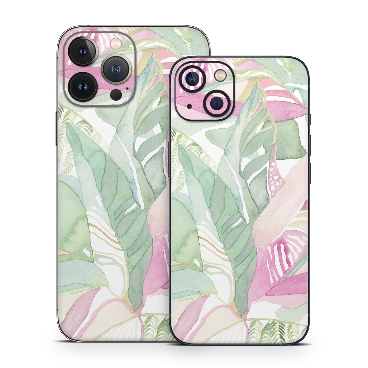 iPhone 13 Series Skin design of Pink, Leaf, Botany, Pattern, Plant, Flower, Illustration, with white, green, pink, orange colors