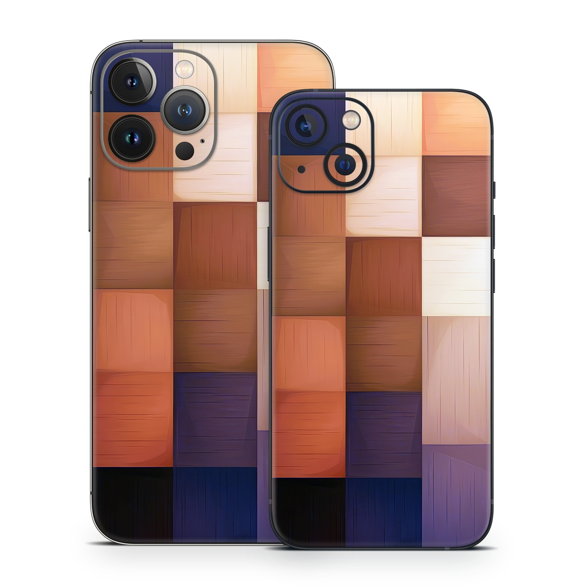 iPhone 13 Series Skin design of Brown, Light, Rectangle, Product, Wood, Blue, Orange, Amber, Textile, Wood stain, with yellow, orange, red, black, brown, blue, purple colors