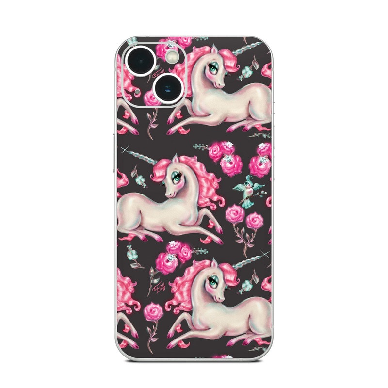 iPhone 13 Series Skin design of Pink, Horse, Pony, Fictional character, Unicorn, Mythical creature, Mane, Textile, Animal figure, Illustration, with white, pink, blue, black, red colors