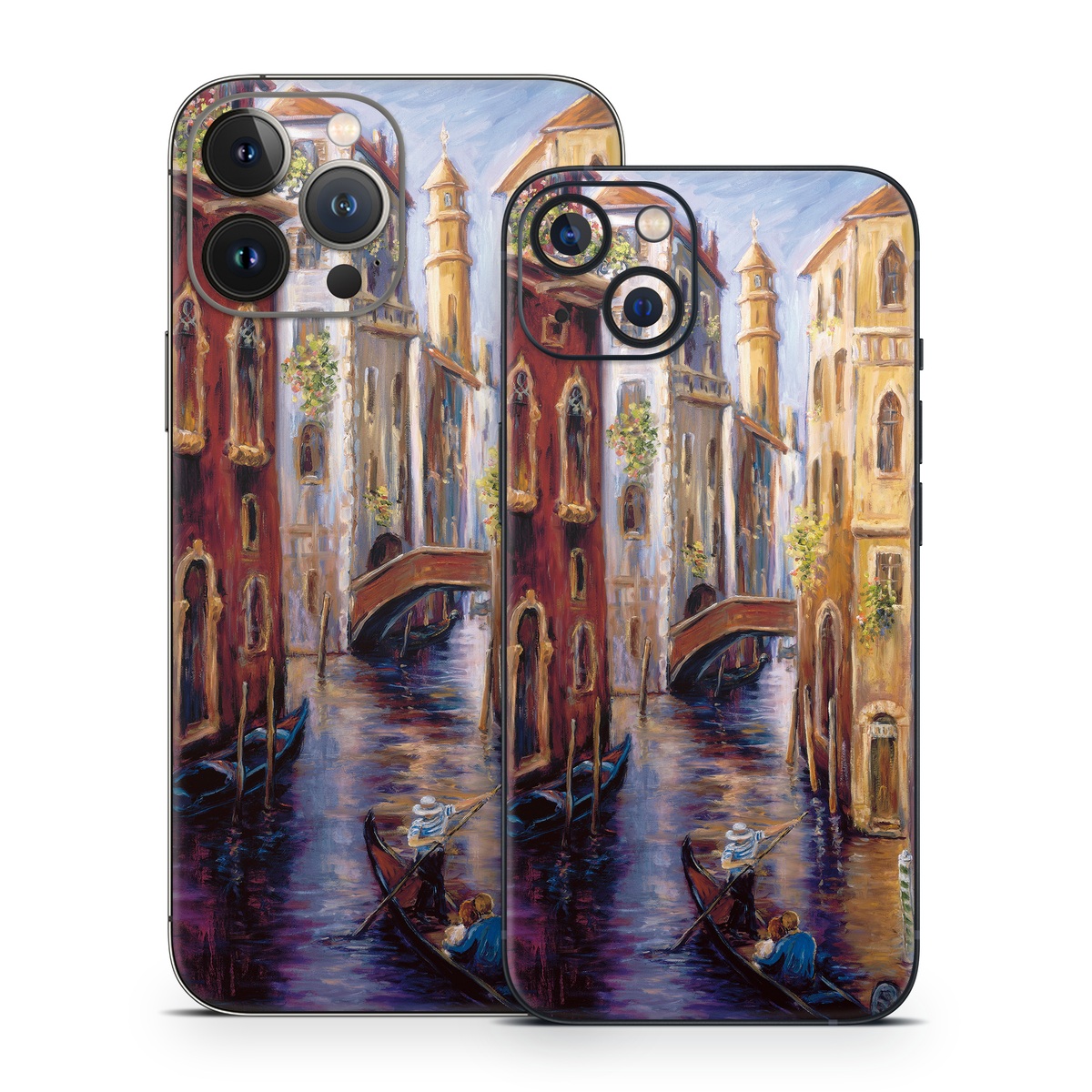 iPhone 13 Series Skin design of Painting, Watercolor paint, Waterway, Gondola, Canal, Art, Modern art, Acrylic paint, Visual arts, Building, with black, gray, red, green, blue, pink colors
