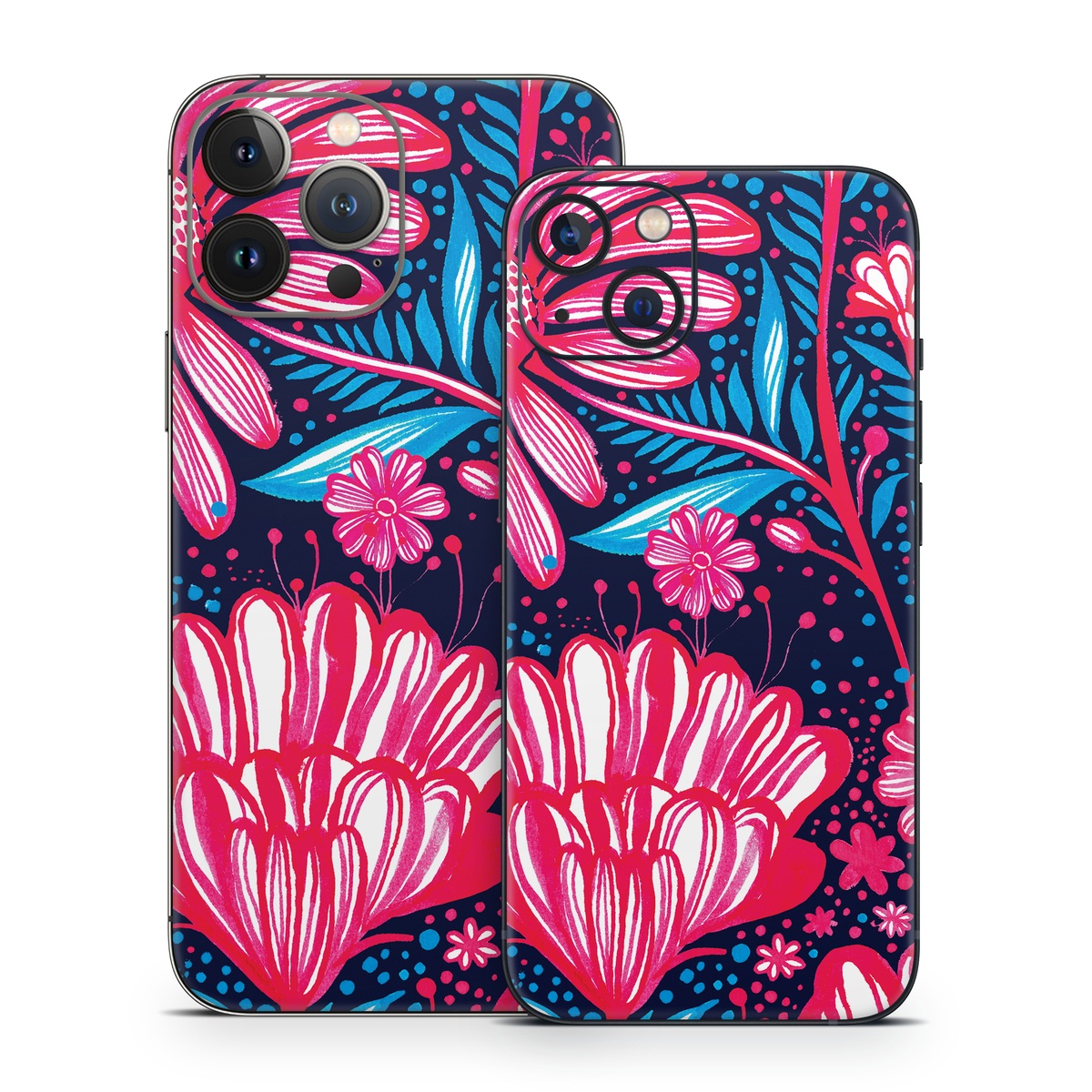 iPhone 13 Series Skin design of Pattern, Red, Pink, Floral design, Textile, Design, Flower, Plant, Petal, with black, white, red, blue, pink colors
