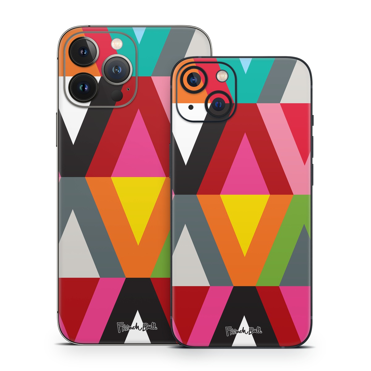 iPhone 13 Series Skin design of Pattern, Orange, Yellow, Graphic design, Colorfulness, Line, Design, Symmetry, Triangle, Font, with black, white, red, orange, pink, blue, green, gray colors