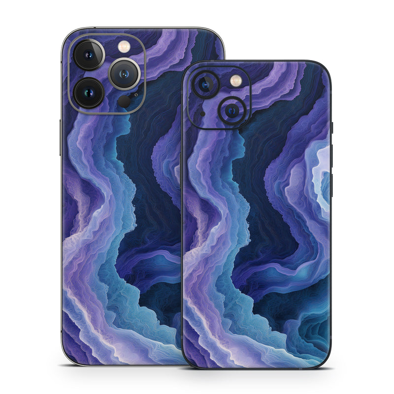 iPhone 13 Series Skin design of Blue, Purple, Fractal art, with purple, blue, white, black colors