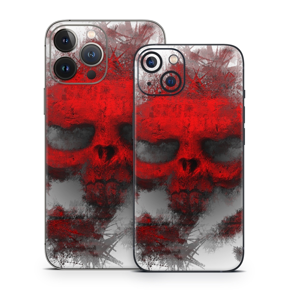 iPhone 13 Series Skin design of Red, Graphic design, Skull, Illustration, Bone, Graphics, Art, Fictional character, with red, gray, black, white colors