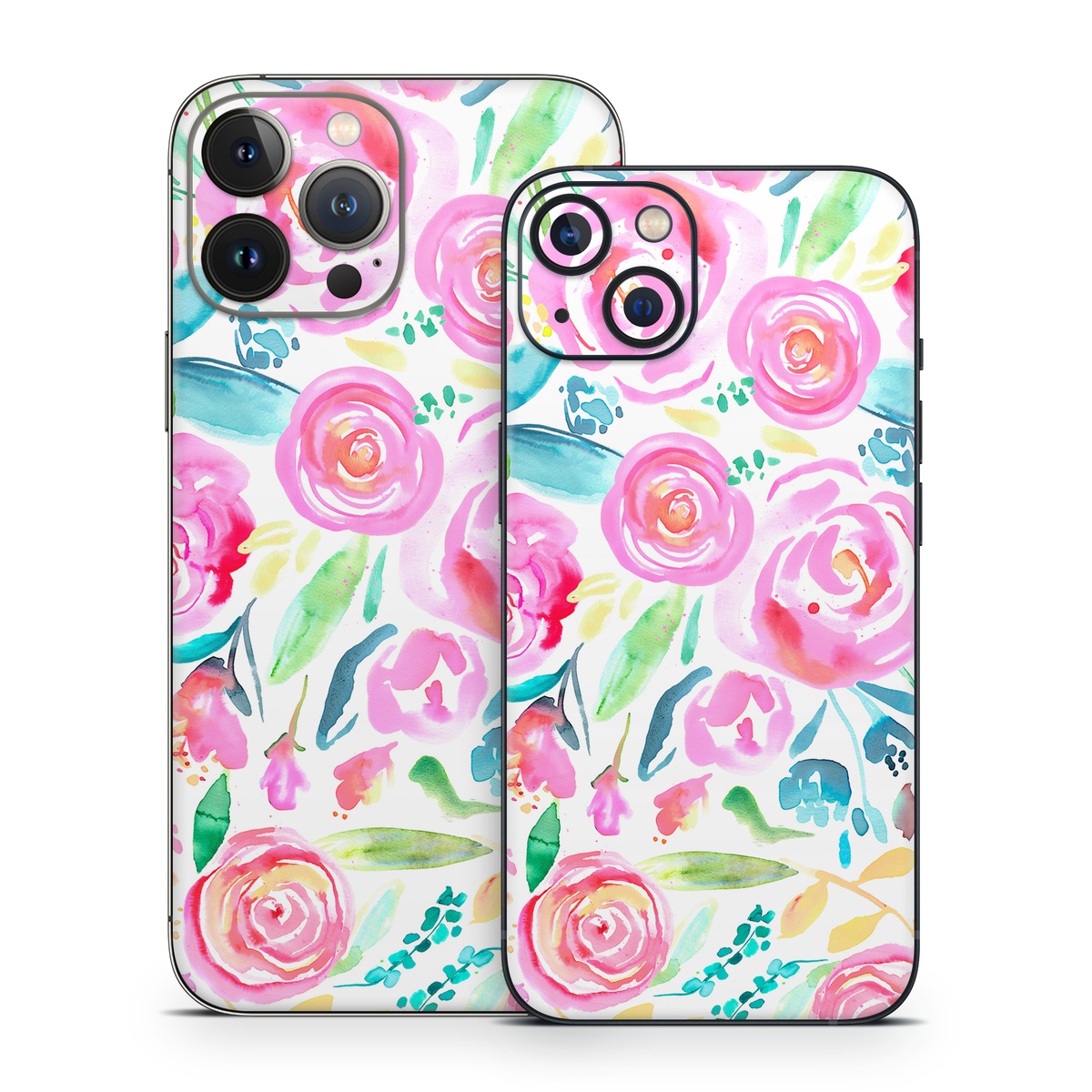iPhone 13 Series Skin design of Flower, Plant, Petal, Pink, Art, Material property, Magenta, Flowering plant, Pattern, Rose family, with white, pink, green, blue, yellow colors