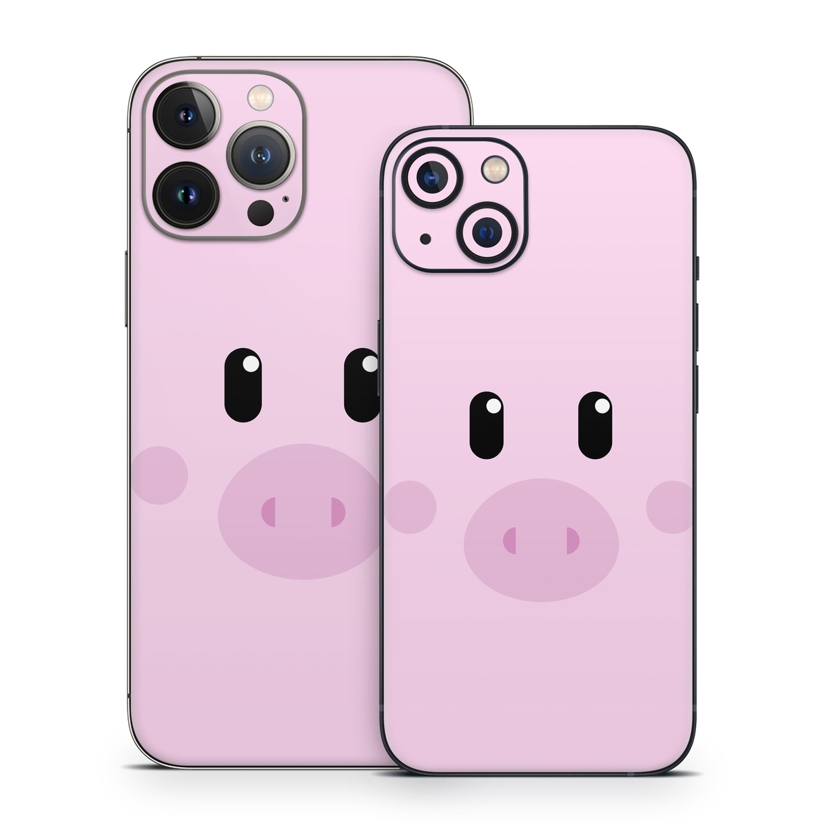 iPhone 13 Series Skin design of Pink, Cartoon, Violet, Nose, Purple, Snout, Suidae, Material property, Illustration, Animation, with pink, black, white colors