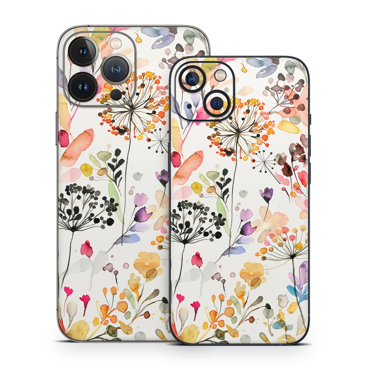 iPhone 13 Series Skin design of Flower, Petal, Rectangle, Branch, Creative arts, Plant, Line, Art, Painting, Font, with white, pink, red, yellow, orange, green, blue, purple colors