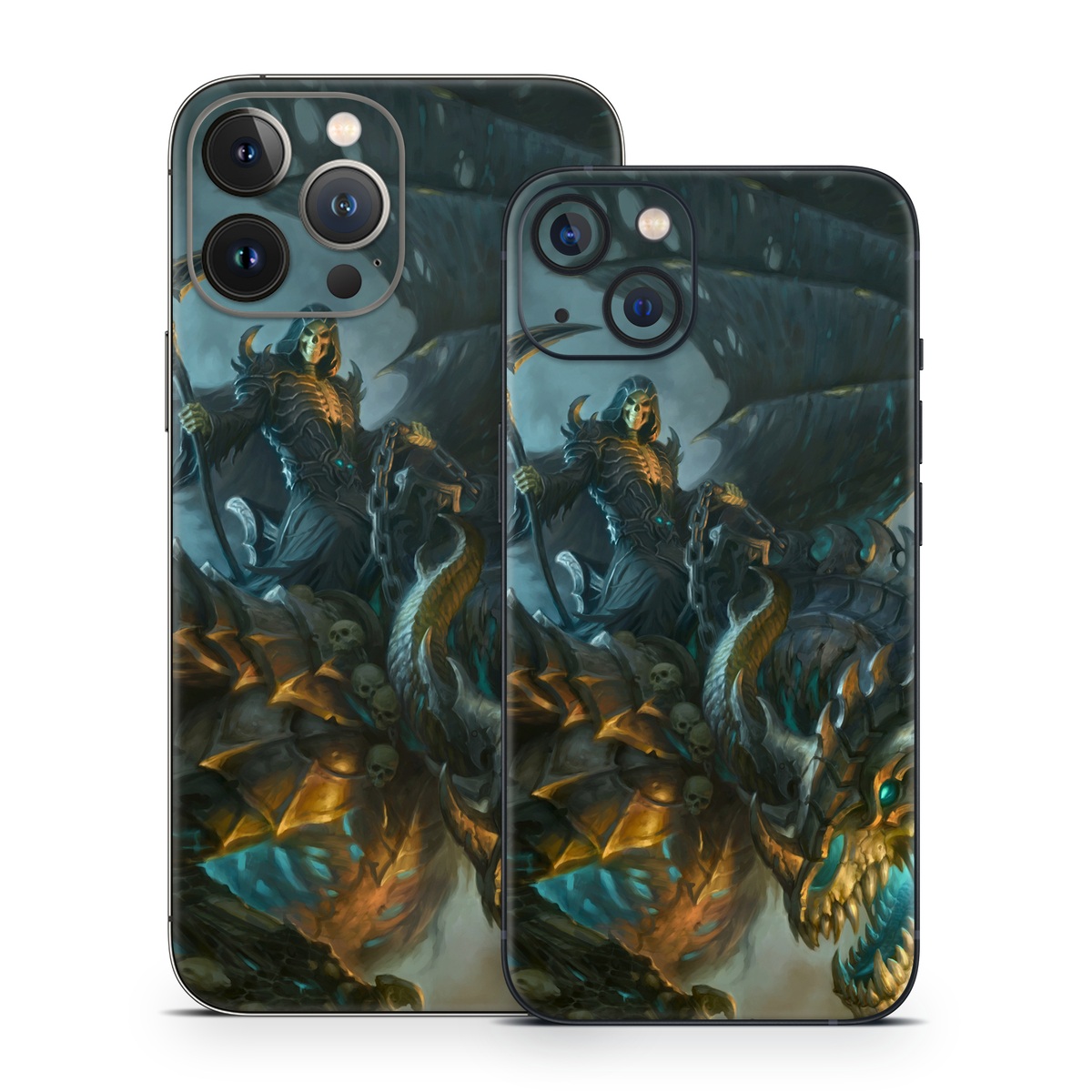 iPhone 13 Series Skin design of Dragon, Cg artwork, Fictional character, Mythical creature, Demon, Mythology, Illustration, Cryptid, Art, with orange, yellow, black, brown, blue, white colors