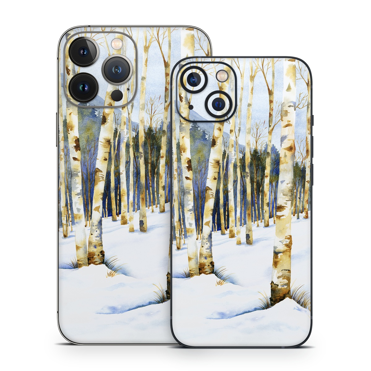 iPhone 13 Series Skin design of Tree, Snow, Winter, Canoe birch, Nature, Birch, Forest, Natural environment, Freezing, Woody plant, with white, brown, black, gray colors