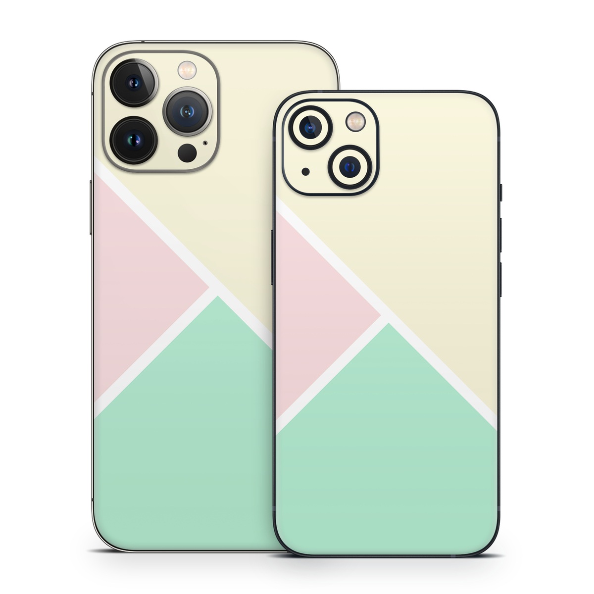 iPhone 13 Series Skin design of Green, Aqua, Turquoise, Blue, Pink, Yellow, Line, Teal, Pattern, Design, with yellow, pink, green colors