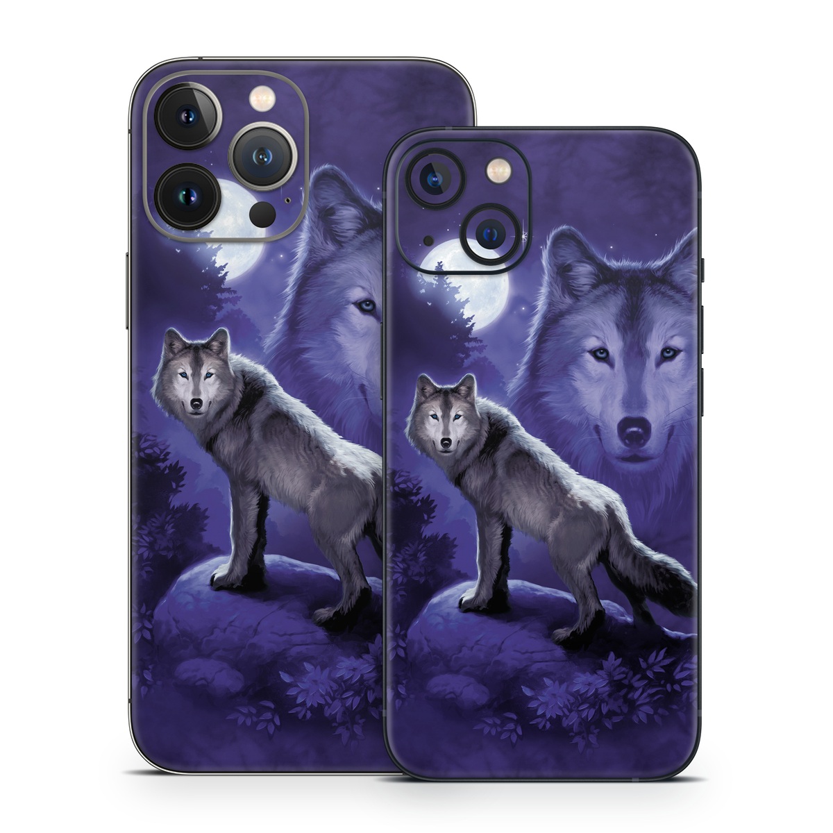 iPhone 13 Series Skin design of Wolf, Canidae, canis lupus tundrarum, Canis, Wolfdog, Dog, Native american indian dog, Wildlife, Sakhalin husky, Moonlight, with blue, black, gray colors