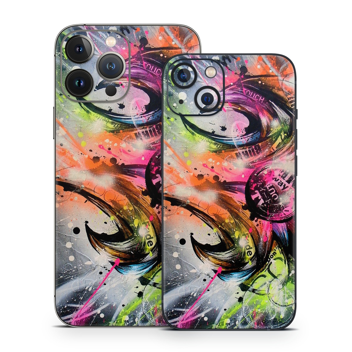 iPhone 13 Series Skin design of Graphic design, Fractal art, Art, Illustration, Design, Graphics, Cg artwork, Font, Visual arts, Pattern, with black, gray, red, green, purple, blue colors