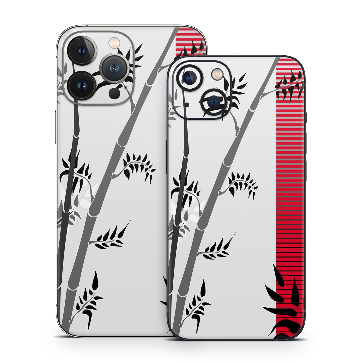 iPhone 13 Series Skin design of Botany, Plant, Branch, Plant stem, Tree, Bamboo, Pedicel, Black-and-white, Flower, Twig, with gray, red, black, white colors