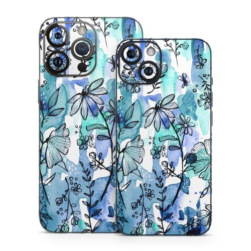 Blue Ink Floral iPhone 14 Series Skin