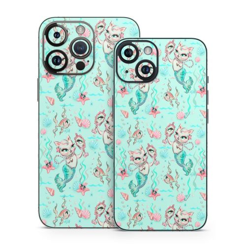 Merkittens with Pearls Aqua iPhone 14 Series Skin