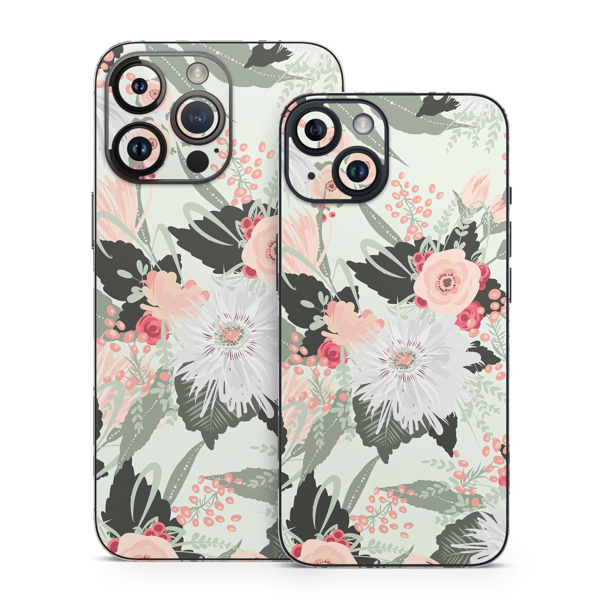 iPhone 14 Skin design of Pattern, Pink, Floral design, Design, Textile, Wrapping paper, Plant, Peach, Flower, with green, red, white, pink colors