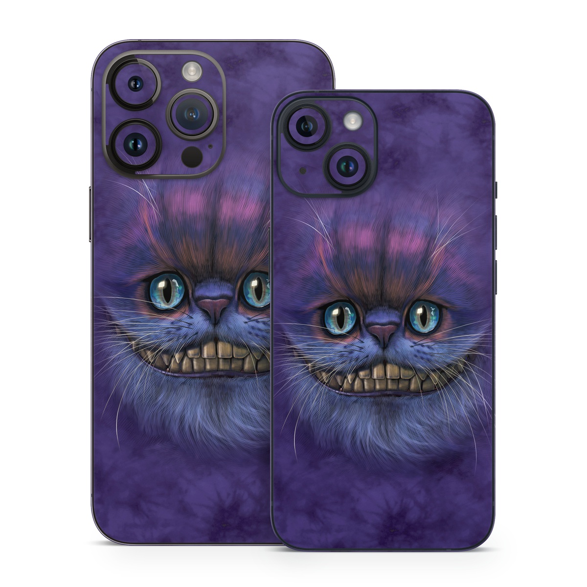 iPhone 14 Skin design of Cat, Whiskers, Felidae, Small to medium-sized cats, Snout, Eye, Illustration, Ojos azules, Black cat, Carnivore, with purple, blue colors