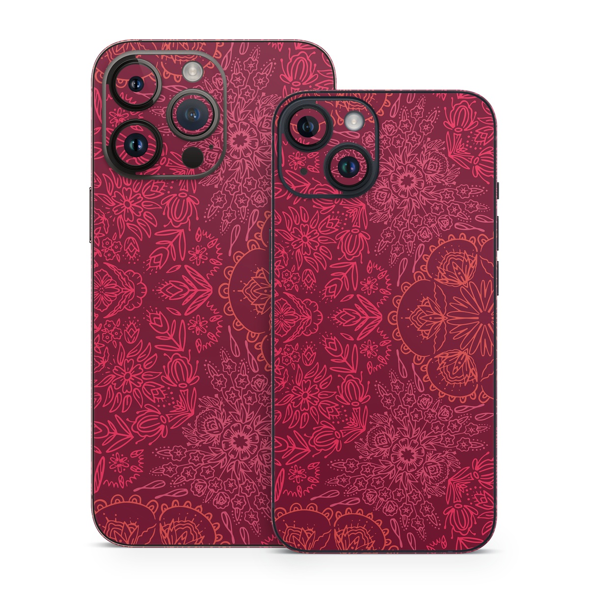 iPhone 14 Skin design of Red, Pattern, Pink, Magenta, Purple, Maroon, Violet, Textile, Design, Wallpaper, with red, black colors
