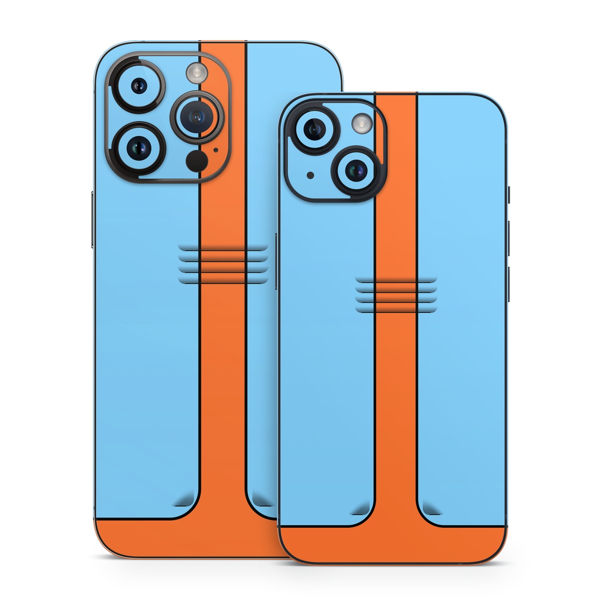 iPhone 14 Skin design of Line, with blue, orange, black colors