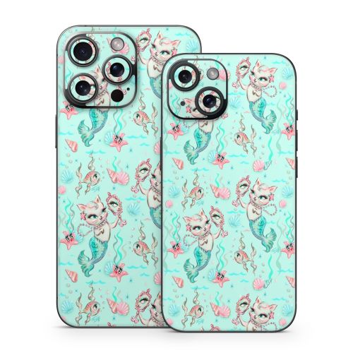 Merkittens with Pearls Aqua iPhone 15 Series Skin