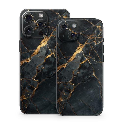 Repaired Black Marble iPhone 15 Series Skin