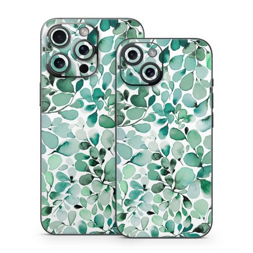 Watercolor Eucalyptus Leaves iPhone 15 Series Skin