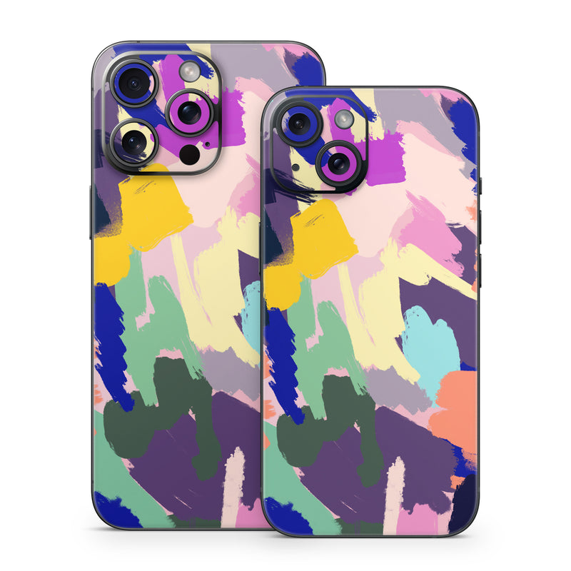 iPhone 15 Series Skin design of Blue, Orange, Pink, Paint, Art Paint, Creative arts, Graphics, Modern art, with yellow, green, orange, blue, purple, black colors