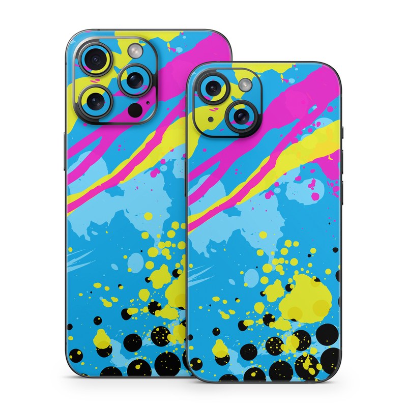 iPhone 15 Series Skin design of Blue, Colorfulness, Graphic design, Pattern, Water, Line, Design, Graphics, Illustration, Visual arts, with blue, black, yellow, pink colors