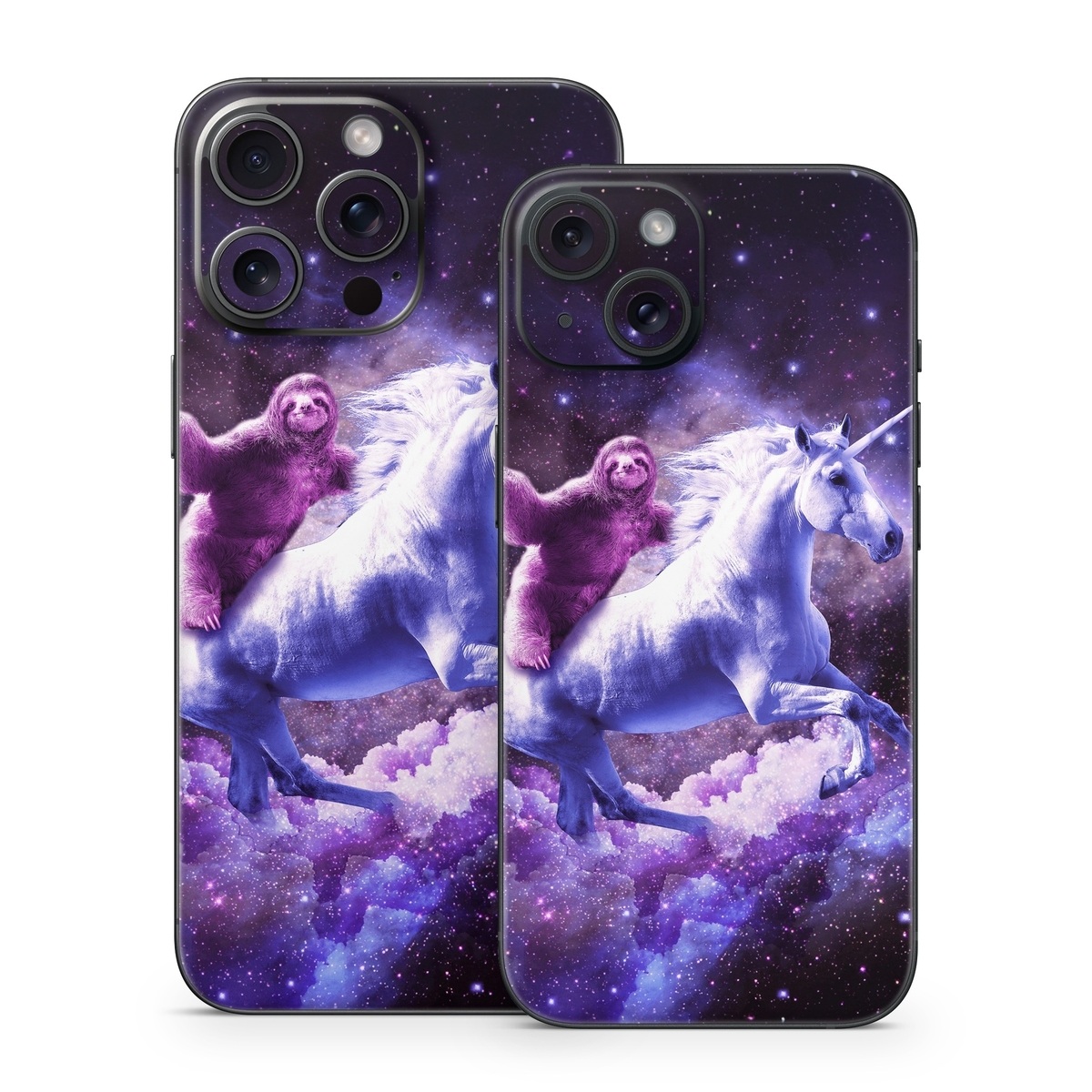 iPhone 15 Series Skin design of Purple, Unicorn, Fictional character, Violet, Mythical creature, Illustration, Sky, Graphic design, Space, Constellation, with black, white, blue, purple, gray, brown colors
