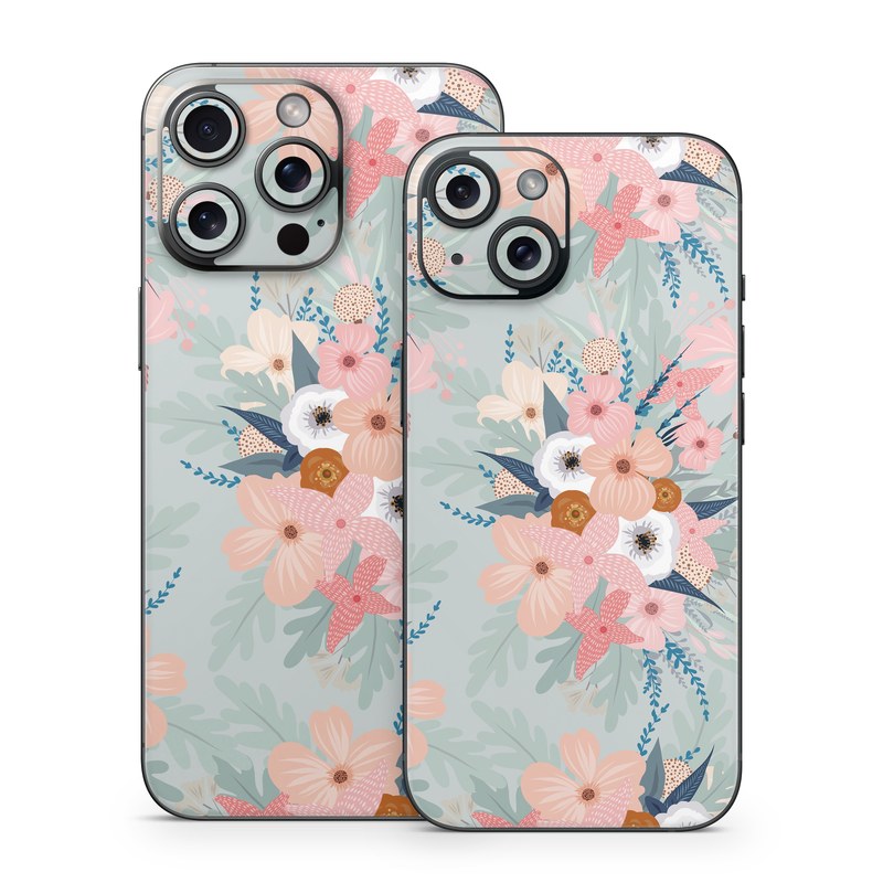 iPhone 15 Series Skin design of Pattern, Aqua, Wrapping paper, Textile, Design, Floral design, Wildflower, Plant, Pedicel, Blossom, with pink, red, blue, white colors