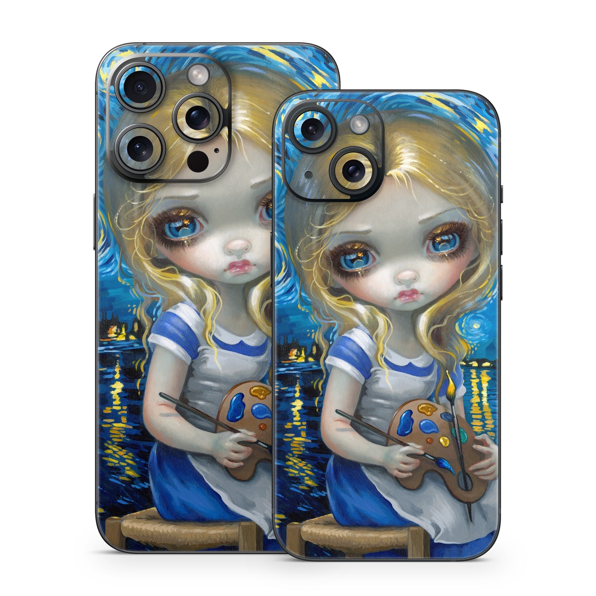 iPhone 15 Series Skin design of Blue, Illustration, Cg artwork, Doll, Art, Acrylic paint, Painting, Toy, Fictional character, Visual arts, with blue, yellow, white, brown, red colors