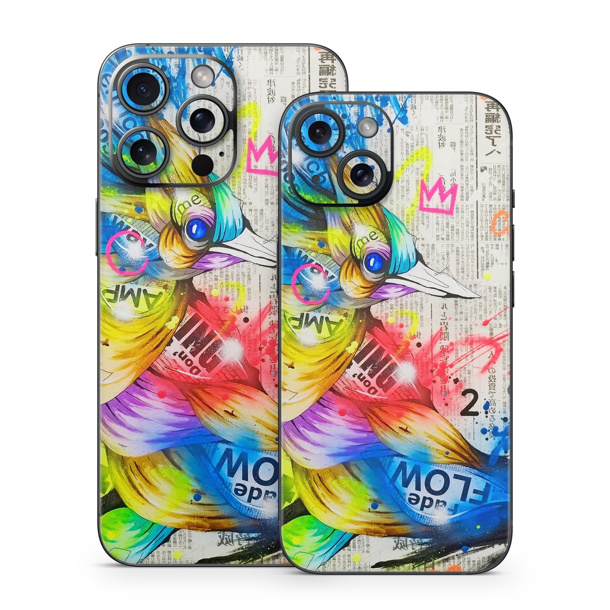 iPhone 15 Series Skin design of Graphic design, Font, Art, Graphics, Illustration, with blue, red, orange, pink, white, black, yellow, green colors