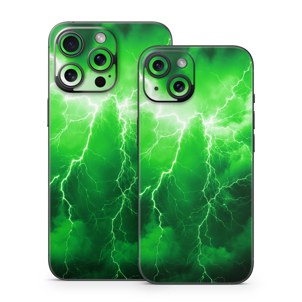 iPhone 15 Series Skin design of Water, Atmosphere, Thunder, Light, Green, Sky, Natural environment, Natural landscape, Electricity, Organism, with black, green colors