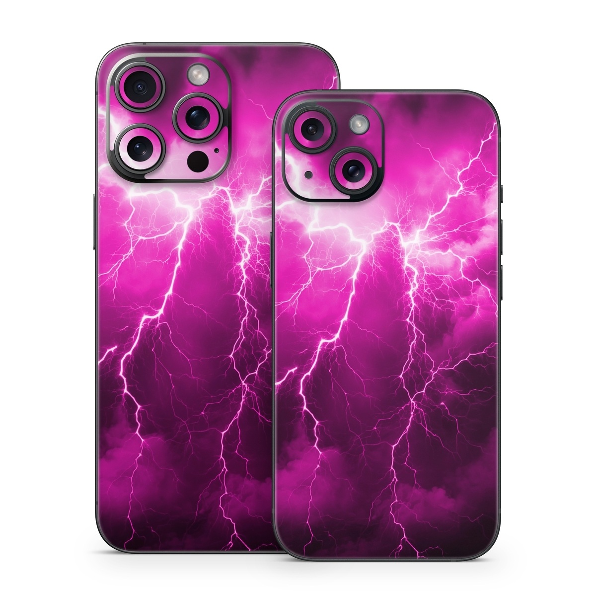 iPhone 15 Series Skin design of Sky, Thunder, Lightning, Thunderstorm, Atmosphere, White, Purple, Light, Nature, Water, with black, pink colors