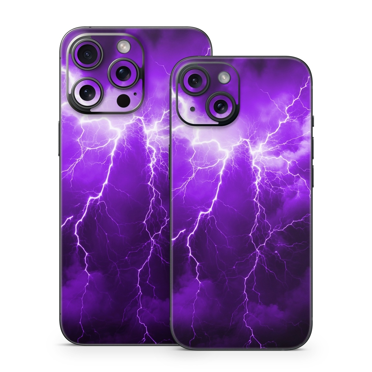 iPhone 15 Series Skin design of Sky, Lightning, Thunder, Atmosphere, Thunderstorm, Daytime, Purple, Light, Cloud, Nature, with black, purple colors