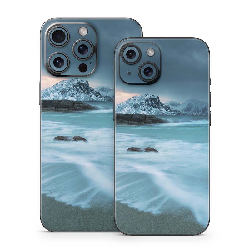 iPhone 15 Series Skin design of Body of water, Sky, Nature, Sea, Ocean, Wave, Blue, Water, Coast, Wind wave, with white, blue, black, orange colors