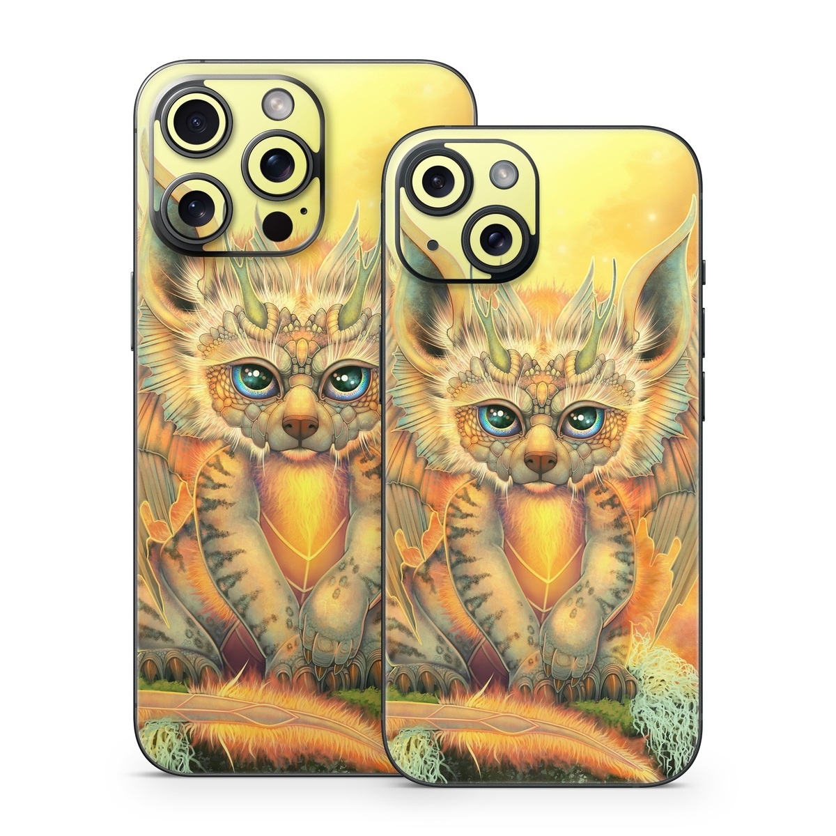 iPhone 15 Series Skin design of Nature, Mammal, Art, Fawn, Owl, Illustration, Tail, Fictional character, Visual arts, Terrestrial animal, with yellow, orange, green, white, black colors