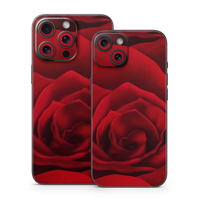 iPhone 15 Series Skin design of Red, Garden roses, Rose, Petal, Flower, Nature, Floribunda, Rose family, Close-up, Plant, with black, red colors