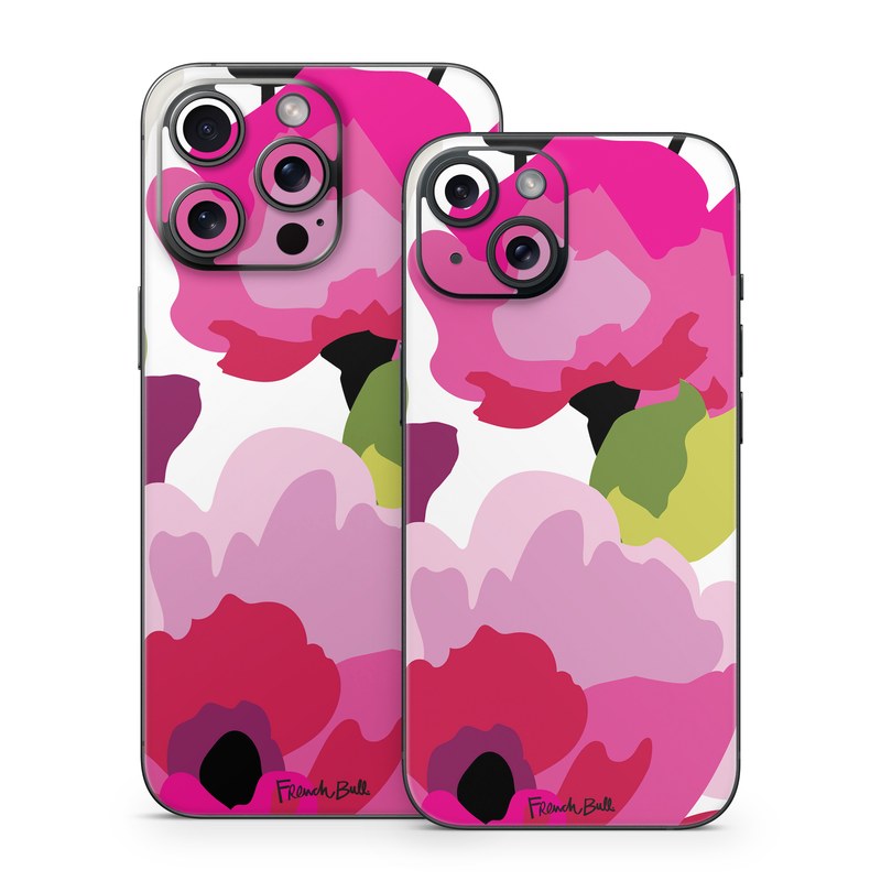 iPhone 15 Series Skin design of Pink, Flower, Pattern, Petal, Plant, Floral design, Design, Botany, Magenta, Anemone, with white, pink, green, red colors