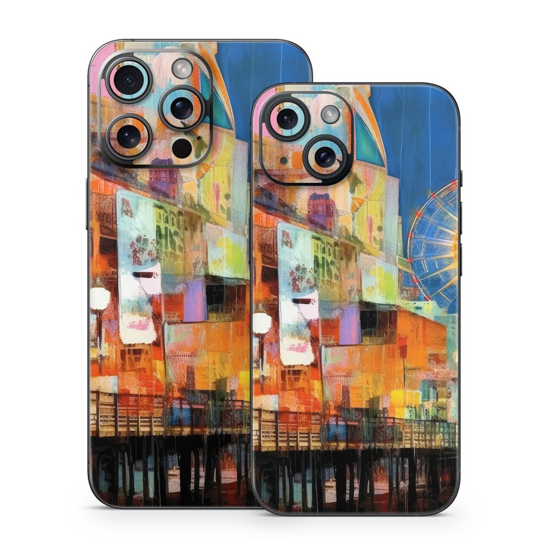 iPhone 15 Series Skin design of Light, World, Window, Tints and shades, City, Art, Leisure, Event, Building, Ferris wheel, with black, white, blue, pink, red, orange, yellow, green colors