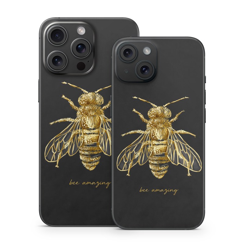 iPhone 15 Series Skin design of Insect, Invertebrate, Membrane-winged insect, Arthropod, Pest, Net-winged insects, Bee, Cicada, Macro photography, Pollinator, with black, yellow, white colors