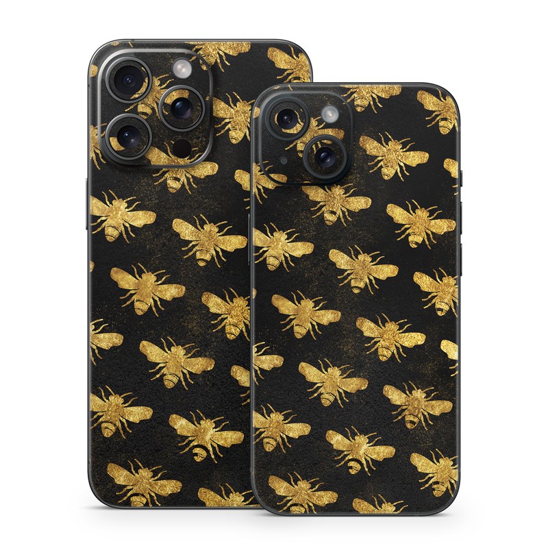 iPhone 15 Series Skin design of Pattern, Yellow, Flower, Design, Plant, Wildflower, Textile, Metal, with black, yellow colors