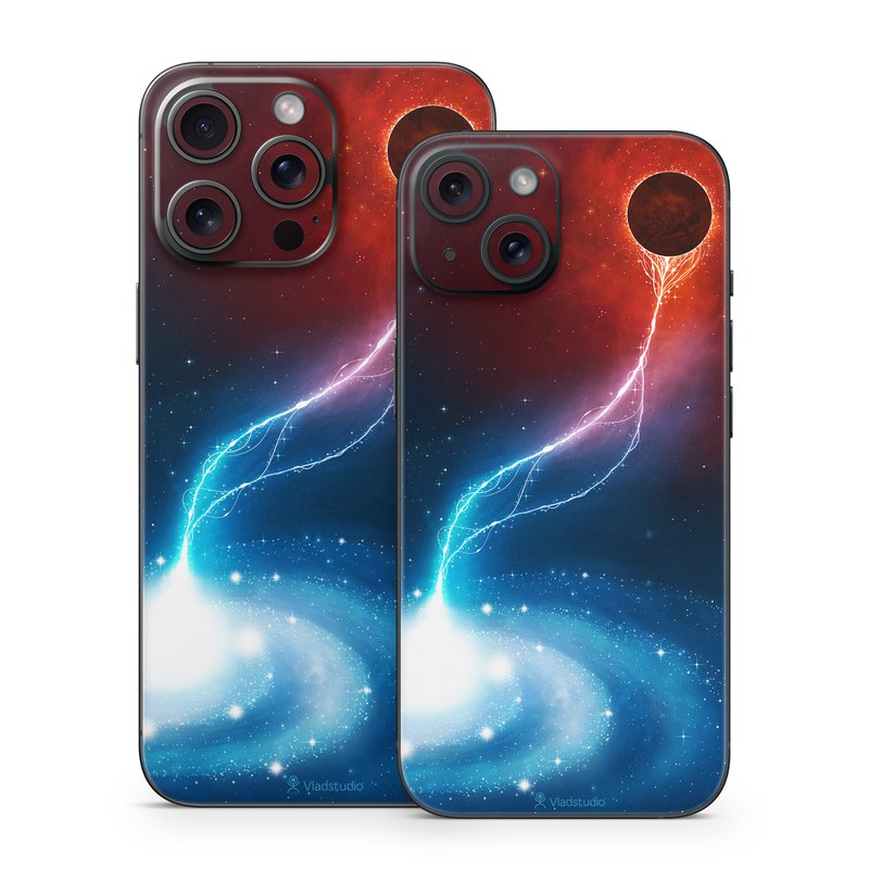iPhone 15 Series Skin design of Outer space, Atmosphere, Astronomical object, Universe, Space, Sky, Planet, Astronomy, Celestial event, Galaxy, with blue, red, black colors